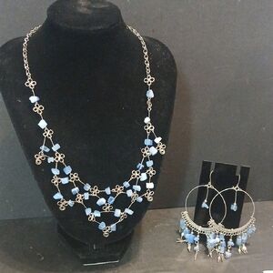 Elegant Blue and Silver Necklace and Earring Set